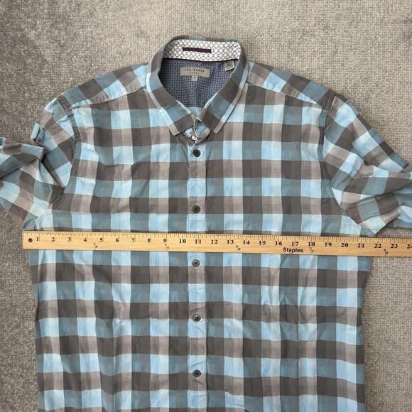 Ted Baker Shirt Mens Large Blue Gray Gingham Long Sleeve Button Front Weybiza - Picture 5 of 8